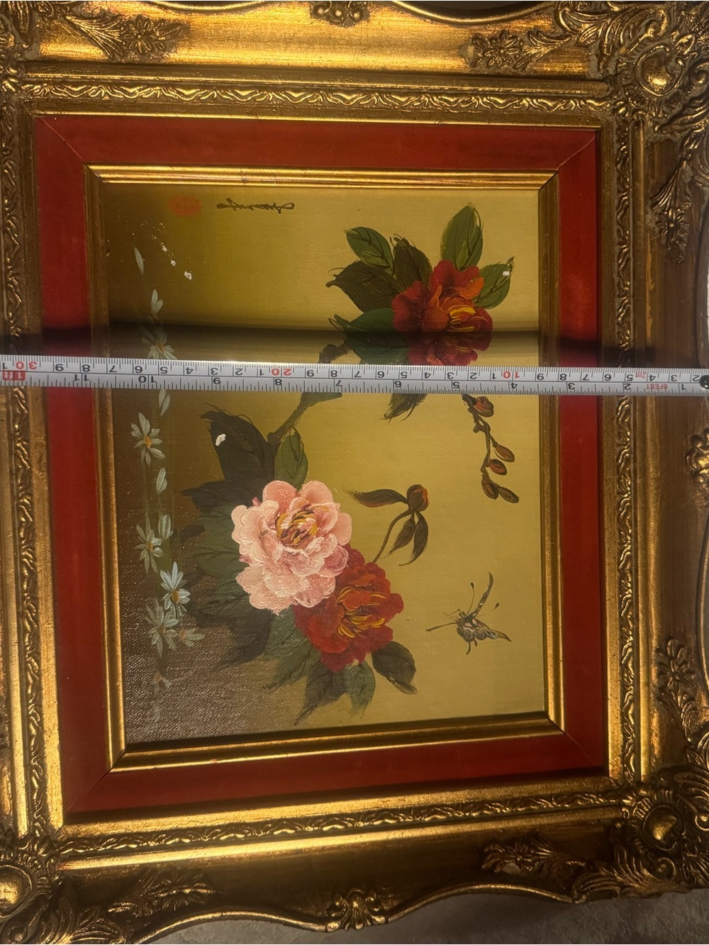 Vintage Asian Inspired Framed Oil painting floral Signed. - Picture 9 of 9